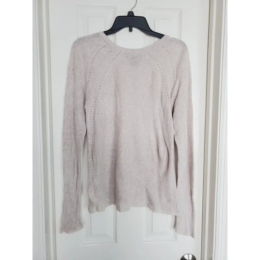 Tahari Sweater Beige Linen Blend‎ Pointelle Knit Long Sleeve Casual Neutral Med
